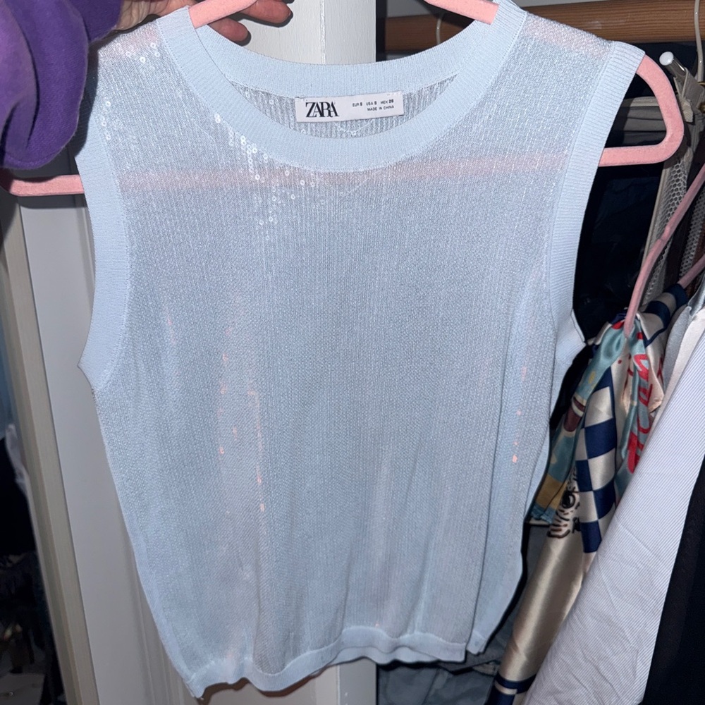 Zara Pale Blue Sleeveless Knit Tank